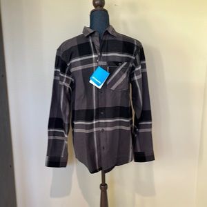 Mens Columbia long sleeve button down grey plaid flannel shirt with tags size S